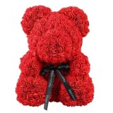 Ursulet floral FOXMAG24, confectionat din trandafiri de spuma, 25 cm, cutie decorativa inclusa, rosu
