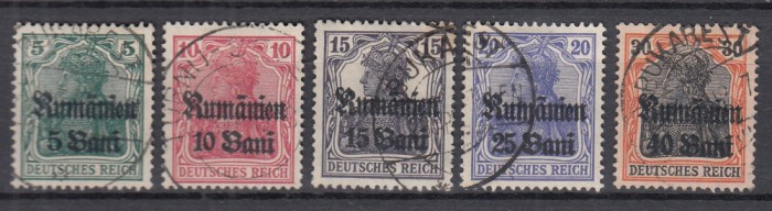 ROMANIA 1918 POSTA GERMANA SUPRATIPAR RUMANIEN SERIE STAMPILATA