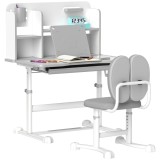 AIYAPLAY Birou Copii 3-12 Ani Reglabile pe &Icirc;nălțime și Blat &Icirc;nclinabil la 45&deg;, 80x55x107.5 cm, Gri | Aosom Romania