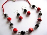 set colier si cercei cu howlite rosu si onix 18694