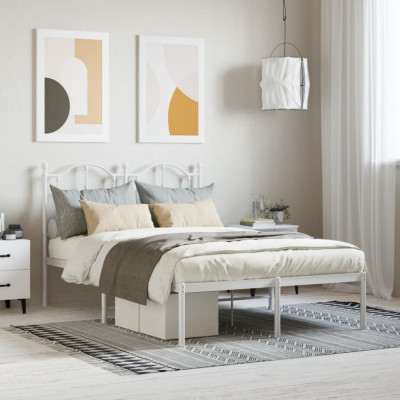 vidaXL Cadru de pat metalic cu tăblie, alb, 120x190 cm foto
