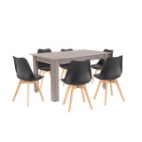Set masa dining Zara 6 1 Leziter, 6 scaune + 1 masa, stejar negru-York