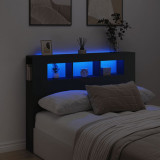 Tablie de pat cu LED, negru, 140x18,5x103,5 cm, lemn GartenMobel Dekor, vidaXL