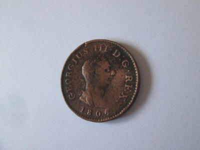Rară! Marea Britanie 1 Farthing 1806 regele George III foto