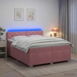 Cumpara ieftin Pat box spring cu saltea si LED Roz 200 x 200 cm Catifea