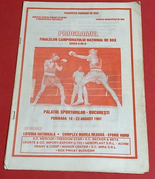 Program BOX - Finalele Campionatului National de BOX ROMANIA - editia a 68-a (18-23.08.1997)