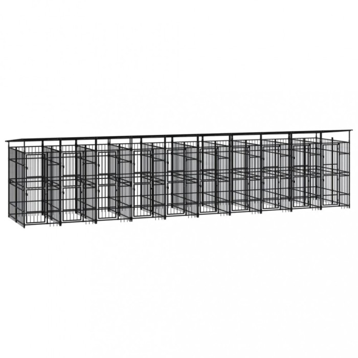 vidaXL Padoc pentru c&acirc;ini de exterior cu acoperiș, 18,43 m&sup2;, oțel