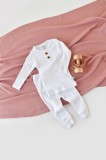 Set bluzita cu maneca lunga si pantaloni lungi din bumbac organic si modal - Alb BabyCosy (Marime: 9-12 luni)