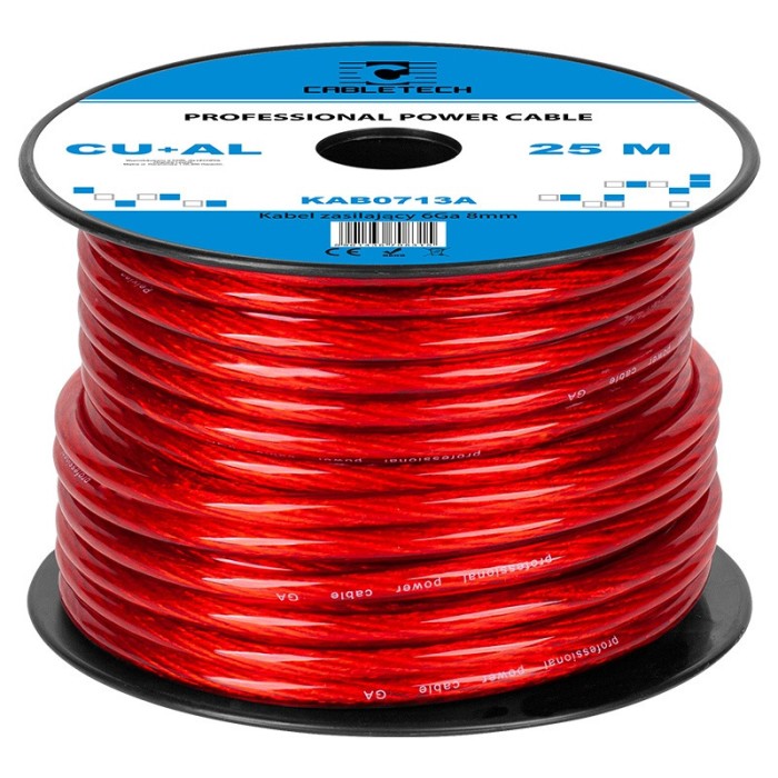 Cablu de putere auto, CU-AL, 6GA, CableTech KAB0713A, diametru exterior 7.8 mm, sectiune 13.29 mmp, rola 25 metri, rosu EP