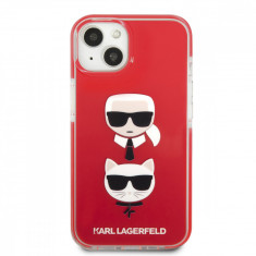 Husa de protectie telefon Karl Lagerfeld pentru iPhone 13 Mini, Karl and Choupette Heads, Plastic, Rosu