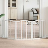 vidaXL Poartă pentru c&acirc;ini pliabilă, 3 panouri, alb, 150 cm, lemn plop