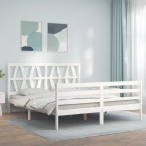 Cumpara ieftin Cadru de pat cu tăblie, alb, king size, lemn masiv