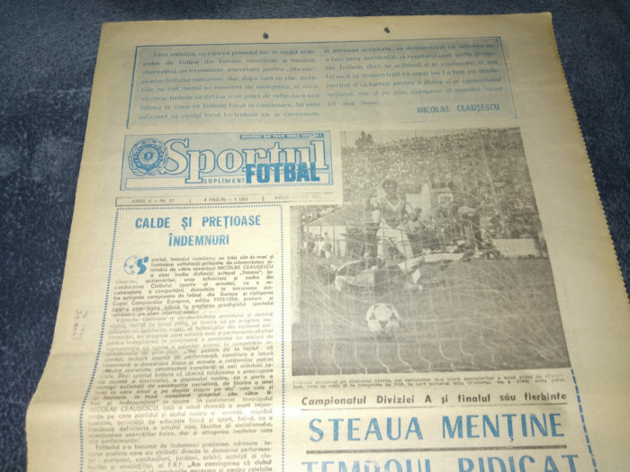 ZIARUL SPORTUL SUPLIMENT FOTBAL 23 MAI 1986