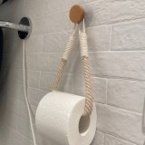 Suport rustic hartie igienica realizat din lemn si sfoara de iuta