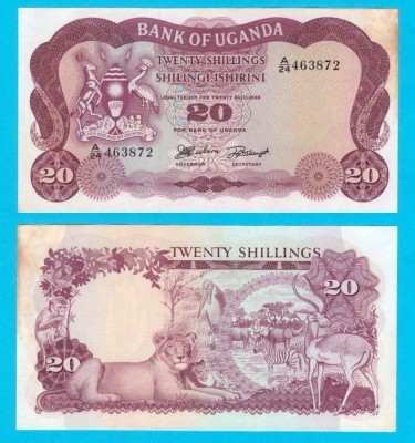Uganda (p#3) 20 Shillings 1966 &amp;#039;1966 Series&amp;#039; serie: A/24 463872 foto