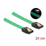 Cablu SATA III 6 Gb/s UV glow effect 20cm Verde, Delock 82017