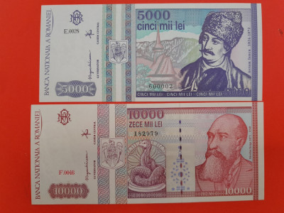 Bancnota 5000 lei 1993 + Bancnota 10000 lei 1994 - UNC ++++ foto