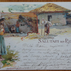 Carte postala cromolitografiata , Salutari din Romania , 1901 , cromo