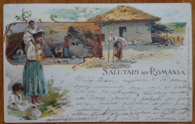 Carte postala cromolitografiata , Salutari din Romania , 1901 , cromo foto