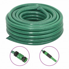 vidaXL Furtun de grădină cu set de racorduri, verde, 0,9", 30 m, PVC