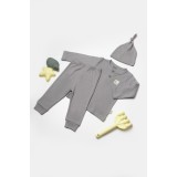Set 3 piese:bluza, pantaloni si caciulita Bamboo, gri, BabyCosy, 50% bumbac+50%bambus (Marime: 12-18 Luni)