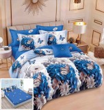 Lenjerie Pat Bumbac cu Elastic 6 Piese Imprimeu, 180x200 cm, Negru/Alb/Gri/Rosu/Albastru/Verde