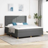 Cumpara ieftin Pat cu arc LED cu headboard Gri inchis 180 x 200 cm tesatura