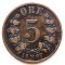 Norvegia 5 ORE 1902 moneda bronz km # 349 tiraj mic rara regele OSCAR II