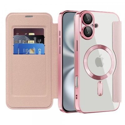 Husa MagSafe pentru Apple iPhone 16 Plus, Techsuit, SmartMag Book, Roz foto