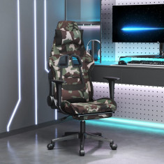 Scaun de gaming cu suport picioare, negru si camuflaj, textil GartenMobel Dekor foto