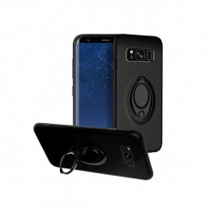 Husa cu stand metalic si inel pentru suport magnetic Samsung Galaxy S8, negru foto