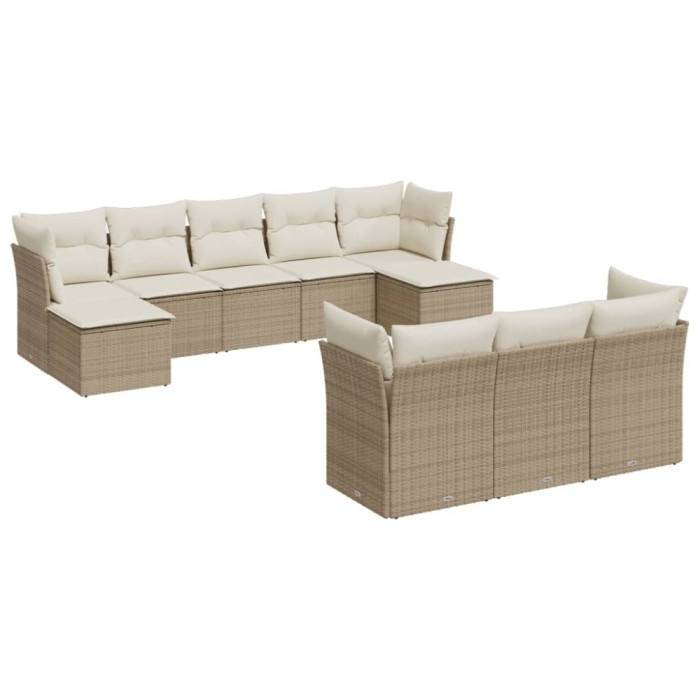 Set canapele de gradina cu perne, 10 piese, bej, poliratan