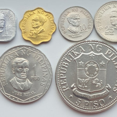 Set 6 monede Filipine 1, 5, 10, 25 sentimo, 1, 5 Piso 1975 - 1982 UNC - A023