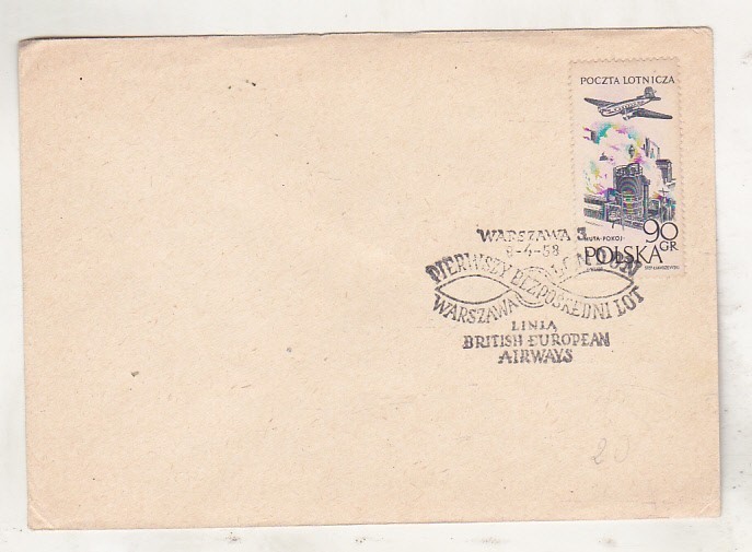 bnk fil Polonia - plic stampila ocazionala aerofilatelie - prima legatura aeriana LOT Varsovia-Londra 1958