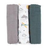 Petite&amp;Mars Moussy scutece textile Grey Planes 68 x 68 cm 3 buc