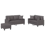 Cumpara ieftin Set de canapele cu perne, 3 piese, gri, piele ecologica