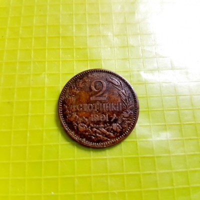 D868-Moneda veche 2 STOTINKI 1901 Bulgaria bronz stare buna diam. 2 cm. foto