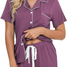 ng Femei Buton în jos pijama set V-Neck mânecă scurtă Sleepwear Soft Pj Seturi S