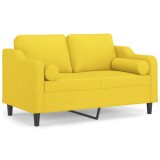 Cumpara ieftin Canapea cu 2 locuri cu pernute, galben deschis, 120 cm, textil