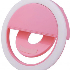 Selfie Ring, Lampa LED pentru Selfie, Clema de Prindere, 3 intensitati lumina, 36 LED-uri, Acumulator 400mAh, Roz ,EJ Products