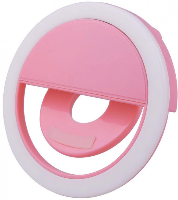 Selfie Ring, Lampa LED pentru Selfie, Clema de Prindere, 3 intensitati lumina, 36 LED-uri, Acumulator 400mAh, Roz ,EJ Products