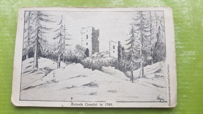 F969F-I-RUINELE CICEULUI 1866-Liceul de Fete Dej- Romania-Ferdinand-carte postala veche 1928,dupa grafica semnata Varju, probabil de eleva din Liceu. foto