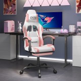 VidaXL Scaun de gaming pivotant cu suport picioare, alb&amp;roz, piele eco