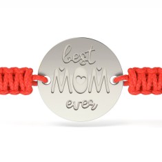 Bratara din argint cu snur impletit rosu model Best Mom
