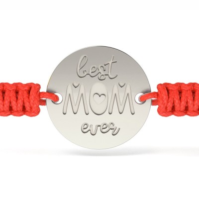 Bratara din argint cu snur impletit rosu model Best Mom foto