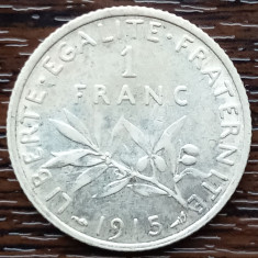 (A1044) MONEDA DIN ARGINT FRANTA - 1 FRANC 1915, SEMANATOAREA