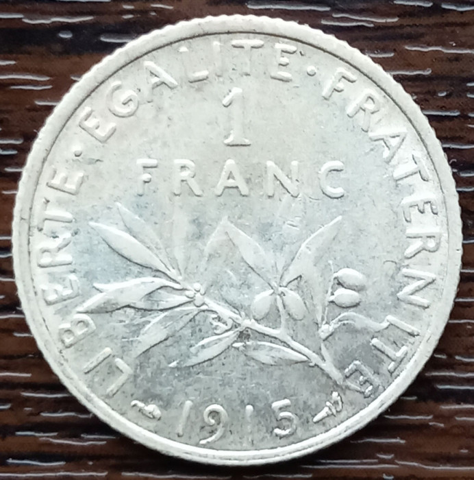 (A1044) MONEDA DIN ARGINT FRANTA - 1 FRANC 1915, SEMANATOAREA