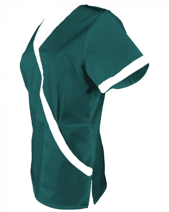 Halat Medical Pe Stil, Turcoaz inchis cu Elastan și cu Garnitură alba, Model Marinela - XL