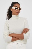 United Colors of Benetton pulover de lana femei, culoarea bej, light, cu guler