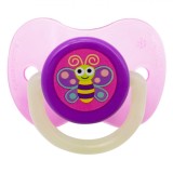 Suzetă Silicon Honey Baby, Model Fluture, Mov, Cu M&acirc;ner Fosforescent, Cutie Sterilizare, 6-36 Luni, Oem